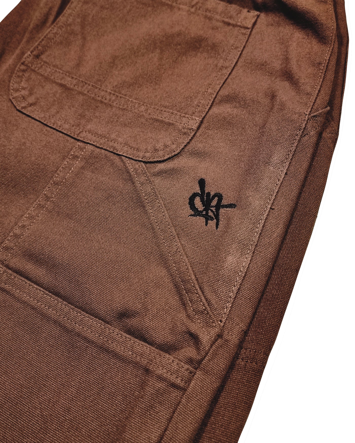 heavy weight walnut brown 100% duck canvas painter trouser pants embroidered dark as day logo